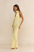 Summer Flame Kiss Halter Satin Maxi Dress Yellow