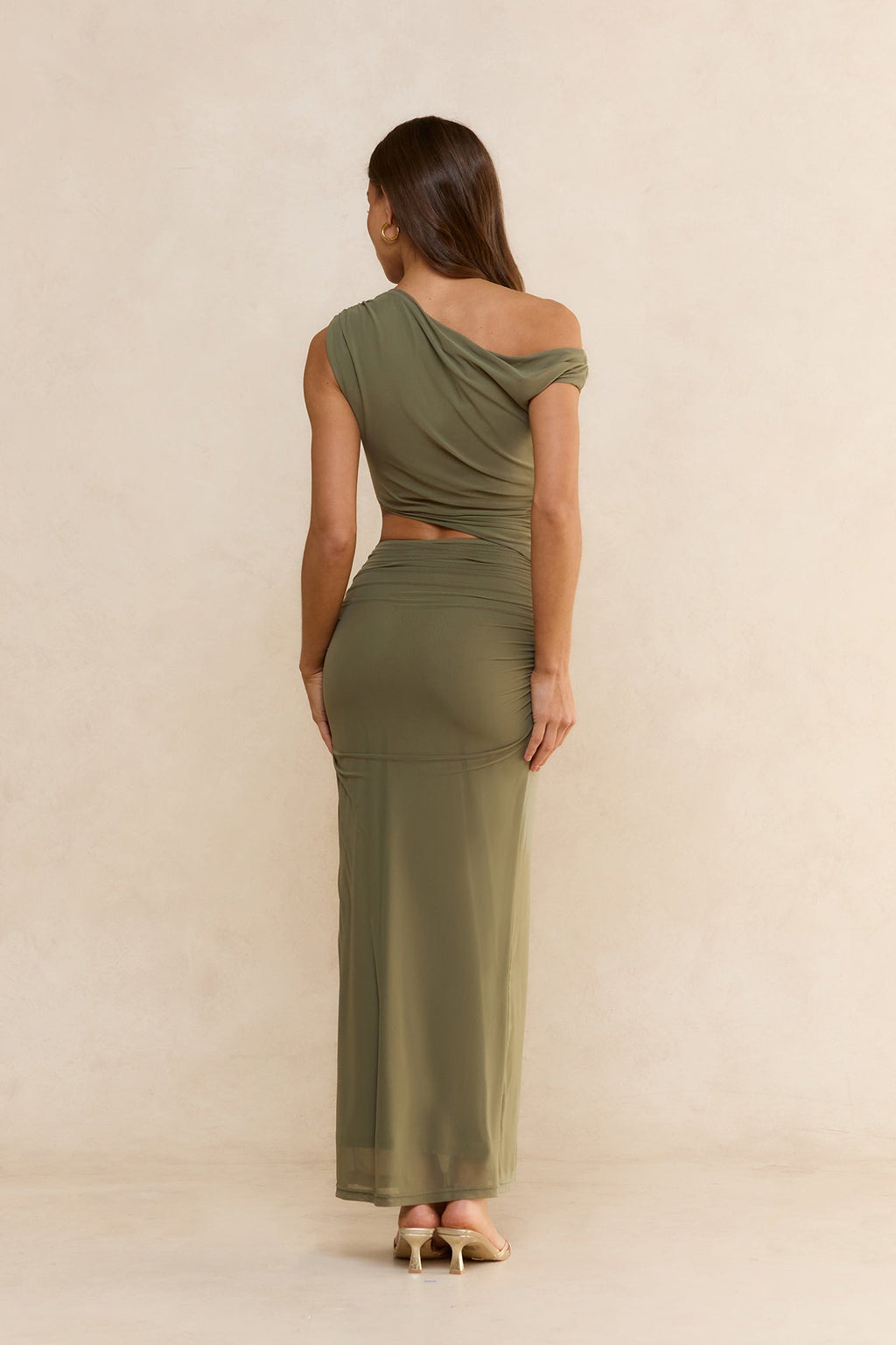 Midnight Musings Off Shoulder Maxi Dress Olive