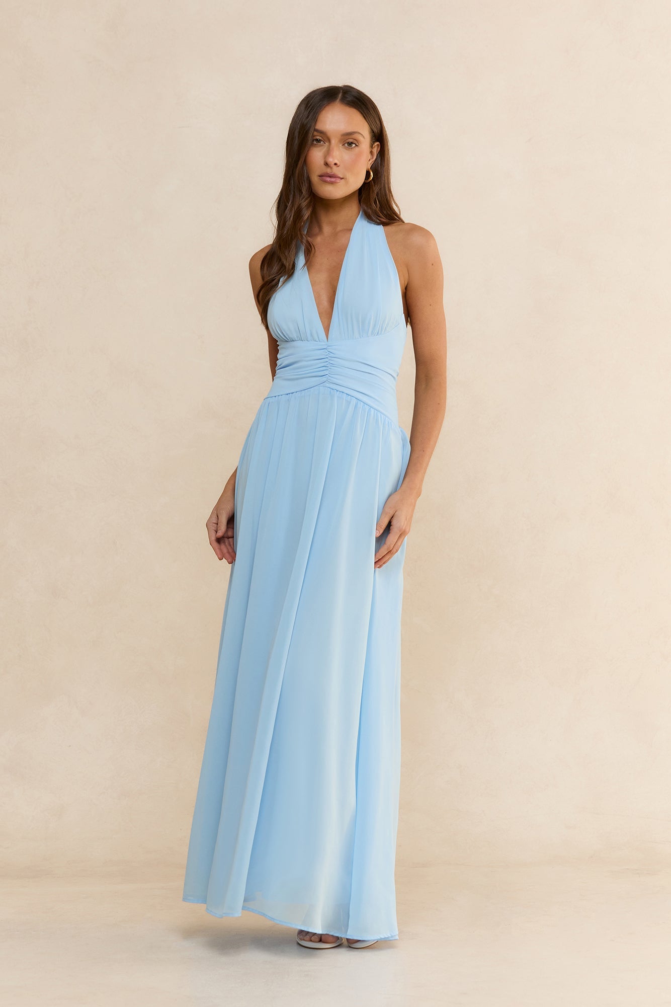 Soft Waves Halter Maxi Dress Blue
