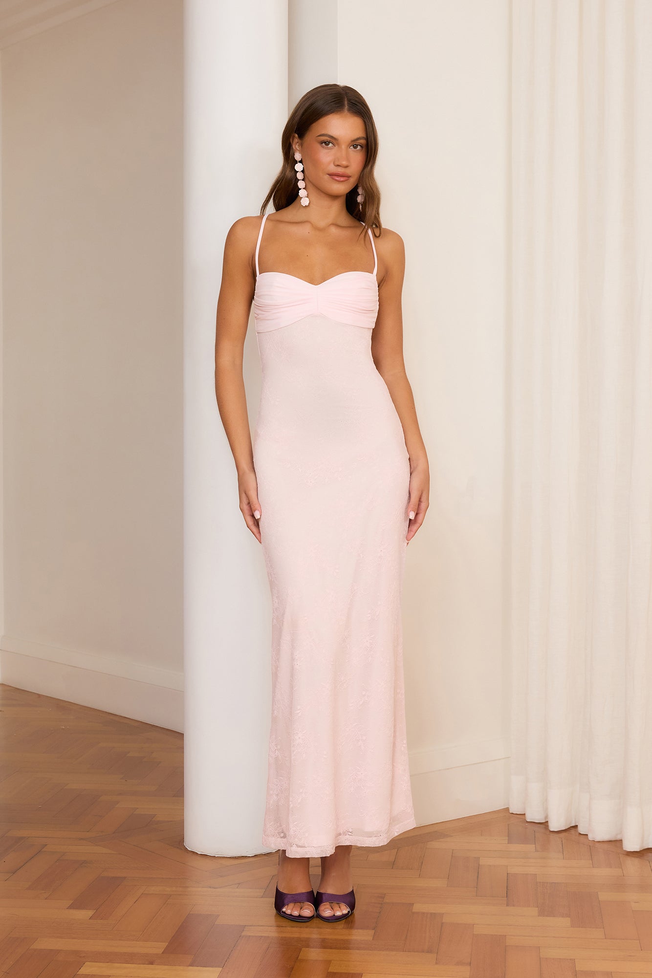 Counting The Seconds Lace Mesh Maxi Dress Pink