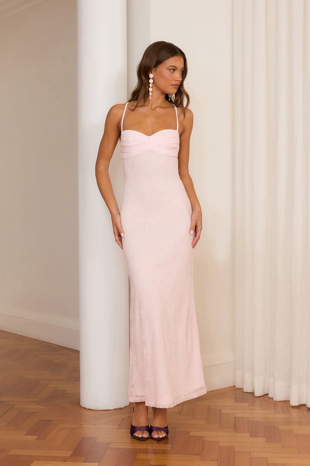 Counting The Seconds Lace Mesh Maxi Dress Pink