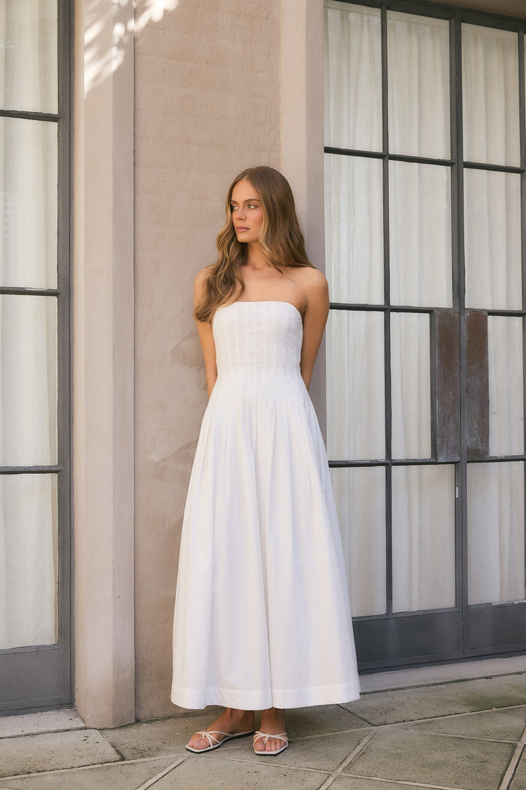 Sunshine Serenity Strapless Midi Dress White