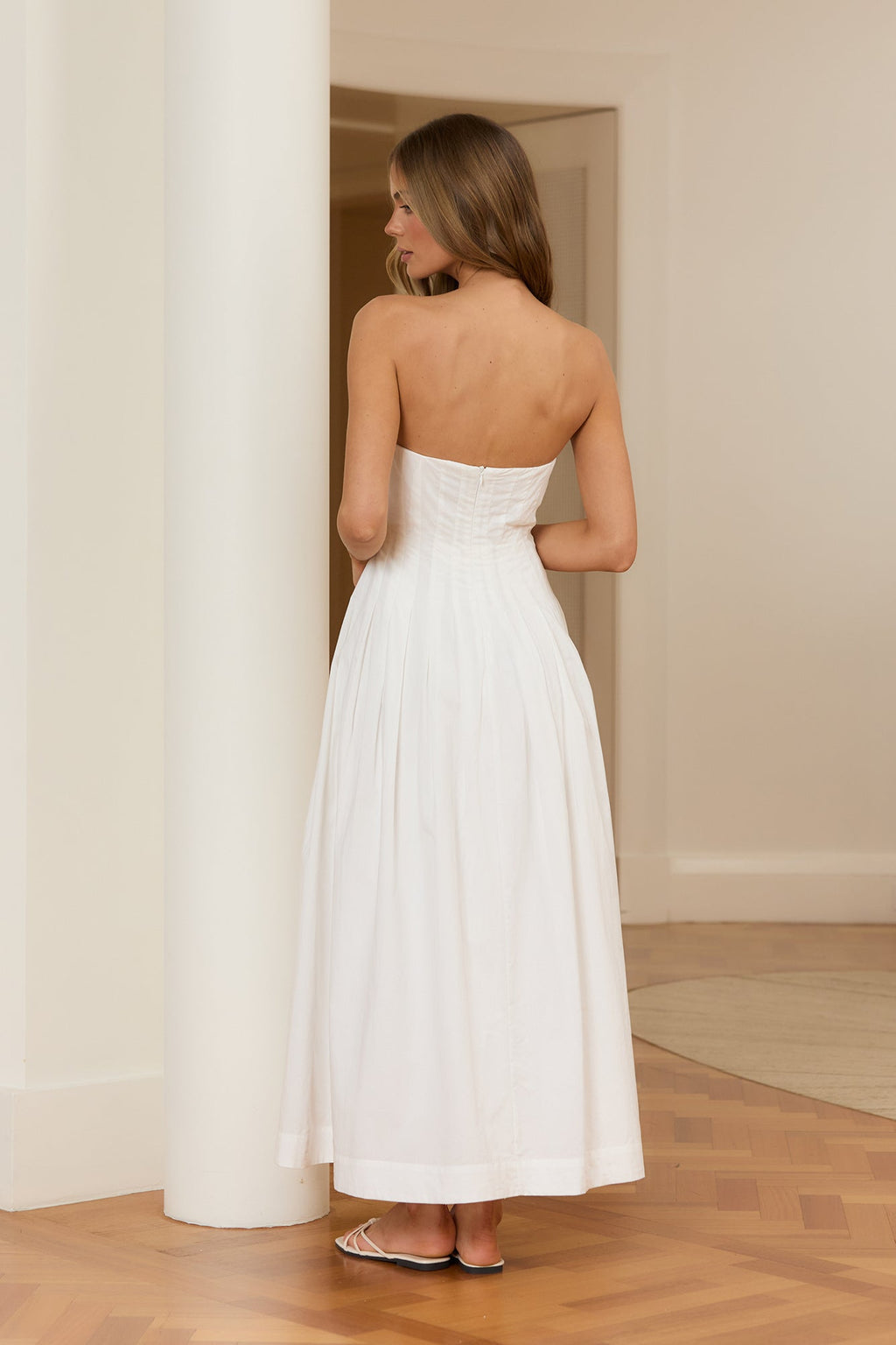 Sunshine Serenity Strapless Midi Dress White