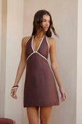 Sunburnt Summer Halter Mini Dress Brown