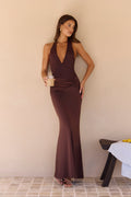 Seaside Glow Halter Maxi Dress Brown