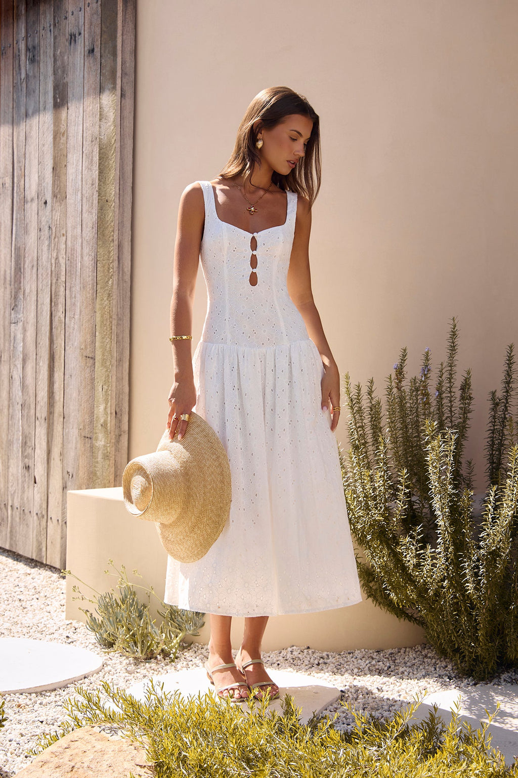 Romance Stitched Maxi Dress White