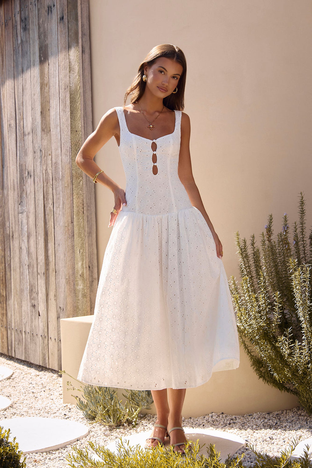 Romance Stitched Maxi Dress White