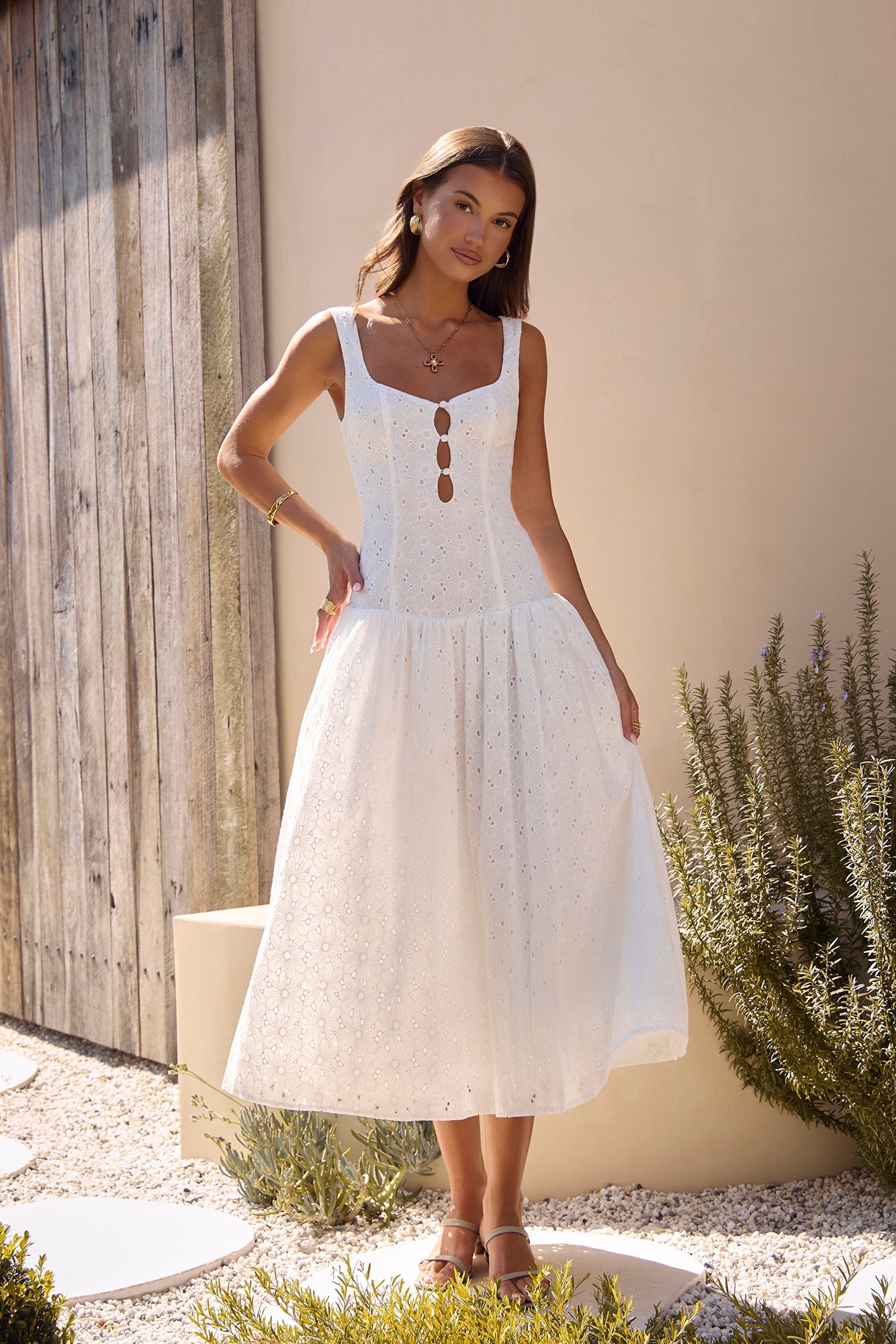 Romance Stitched Maxi Dress White