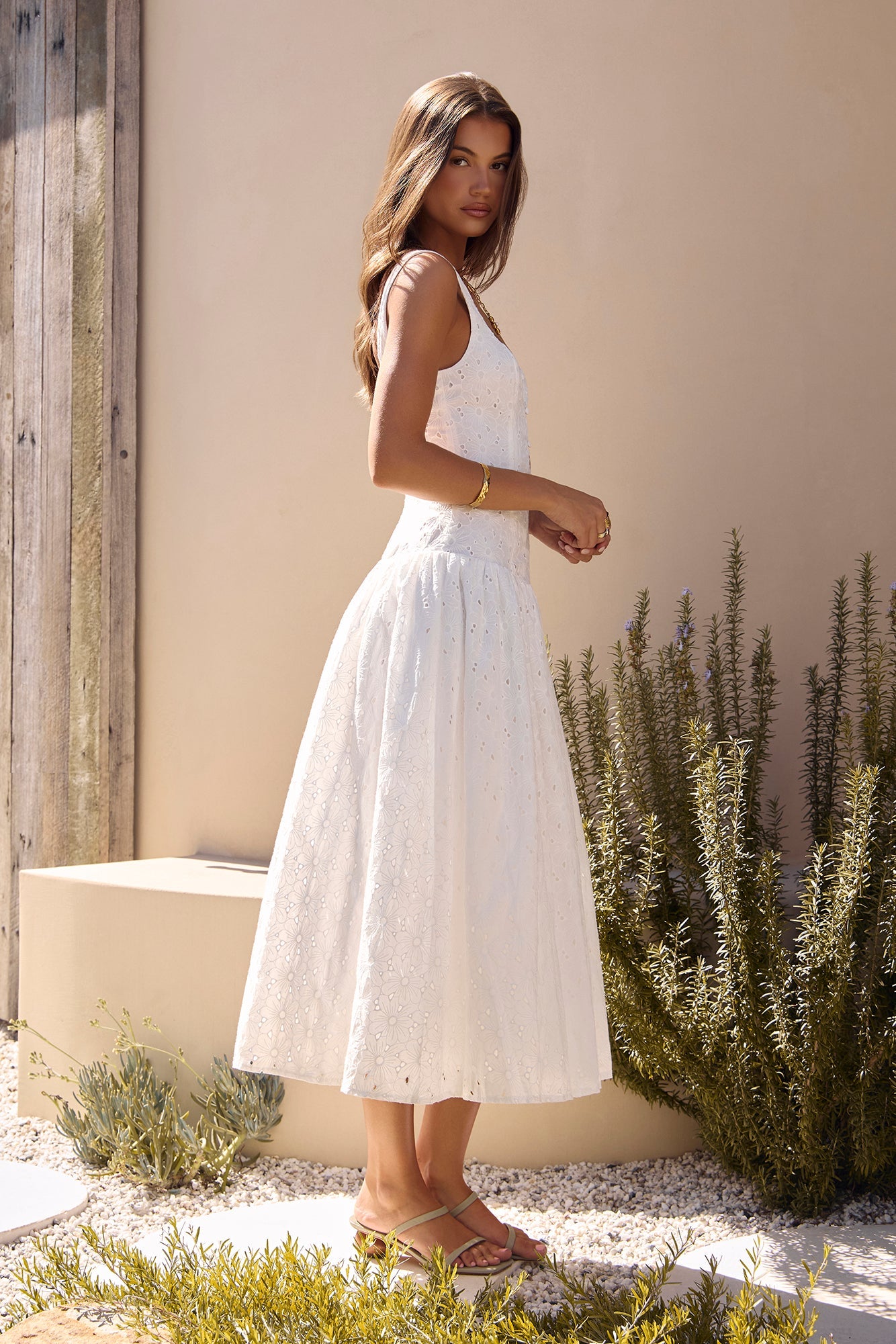 Romance Stitched Maxi Dress White