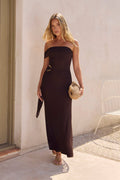 Heart For You One Shoulder Mesh Maxi Dress Brown
