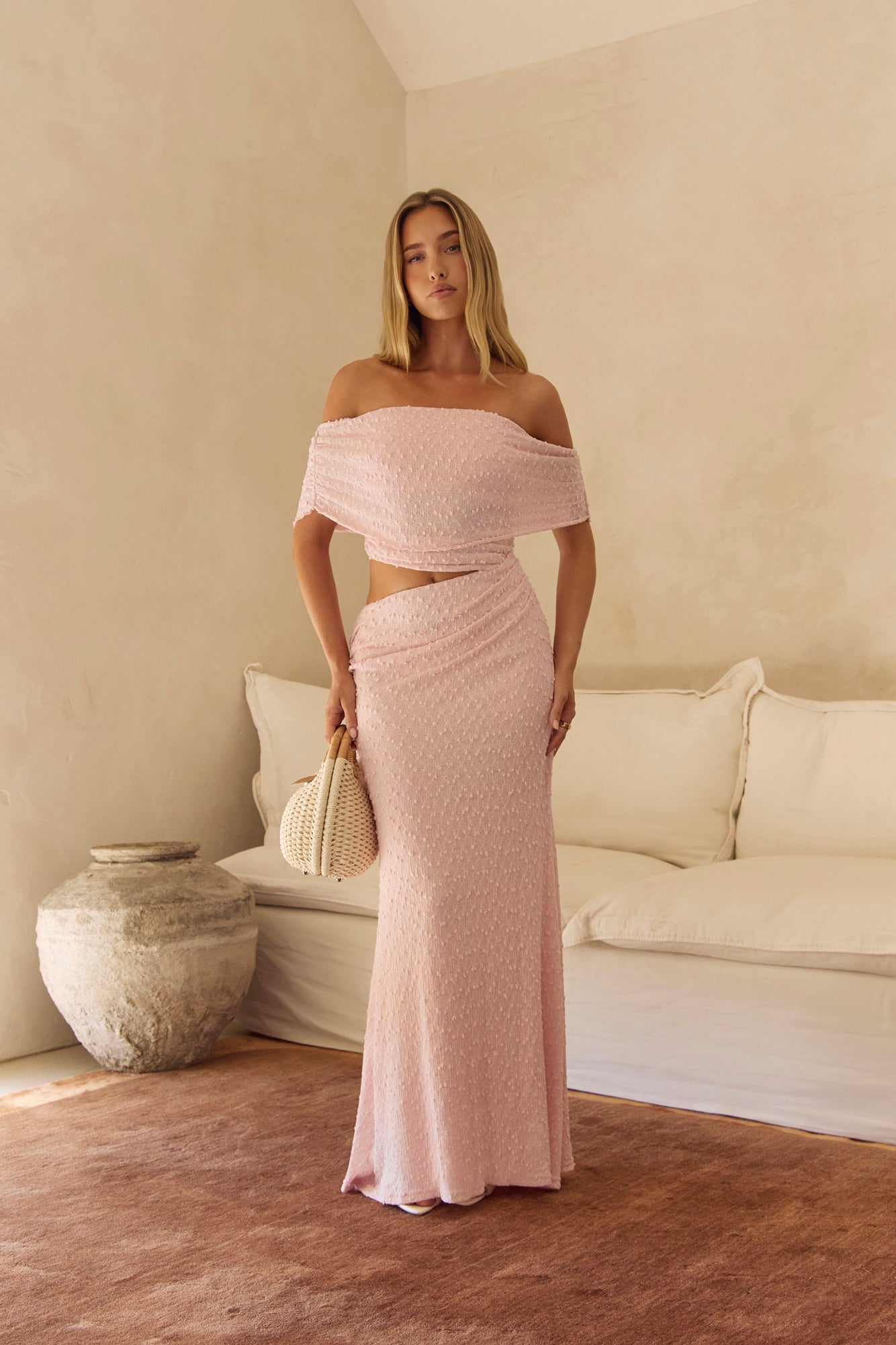 Gracious Glow Off Shoulder Maxi Dress Pink