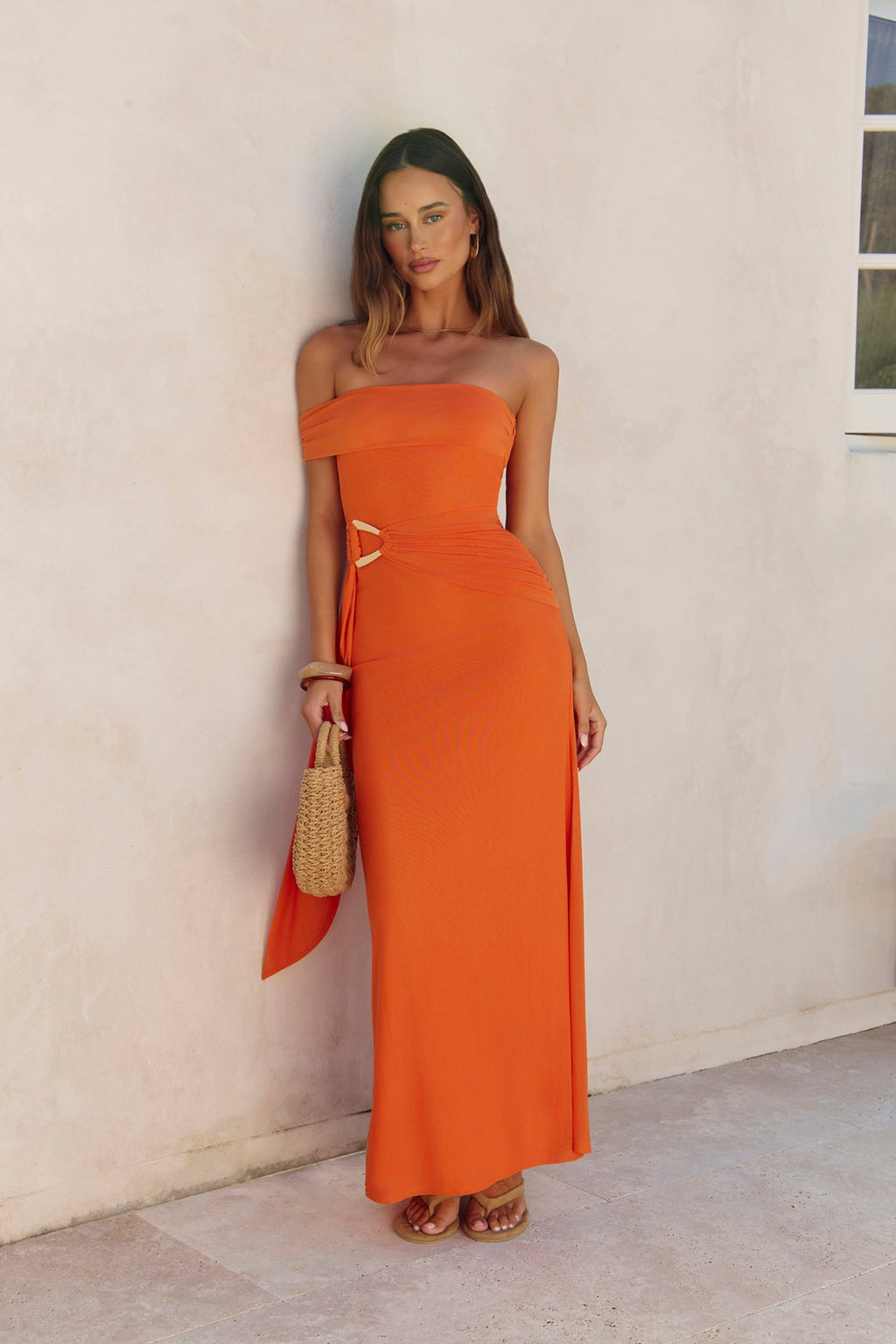 Heart For You One Shoulder Mesh Maxi Dress Orange