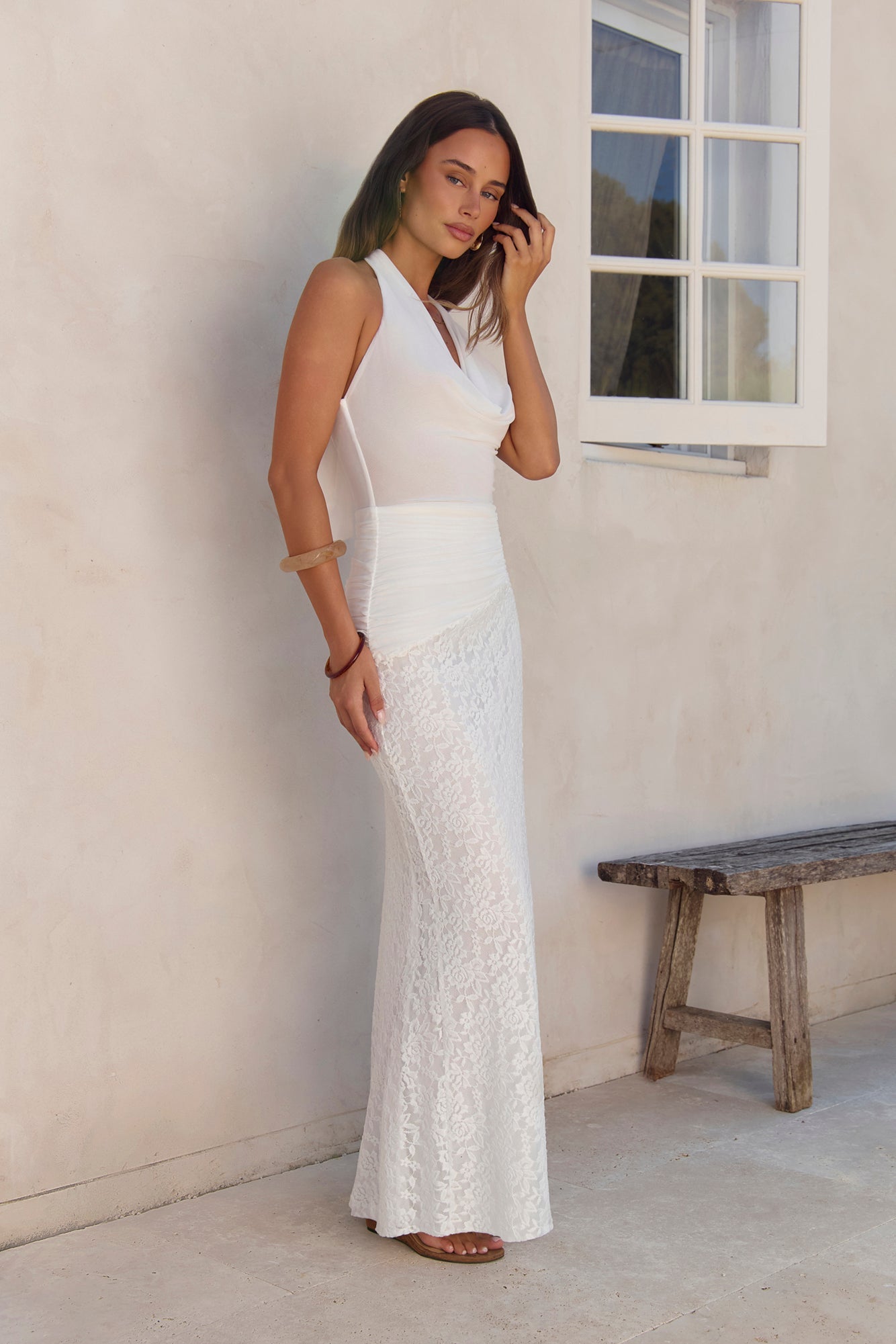 Fly To Paradise Mesh Halter Maxi Dress White