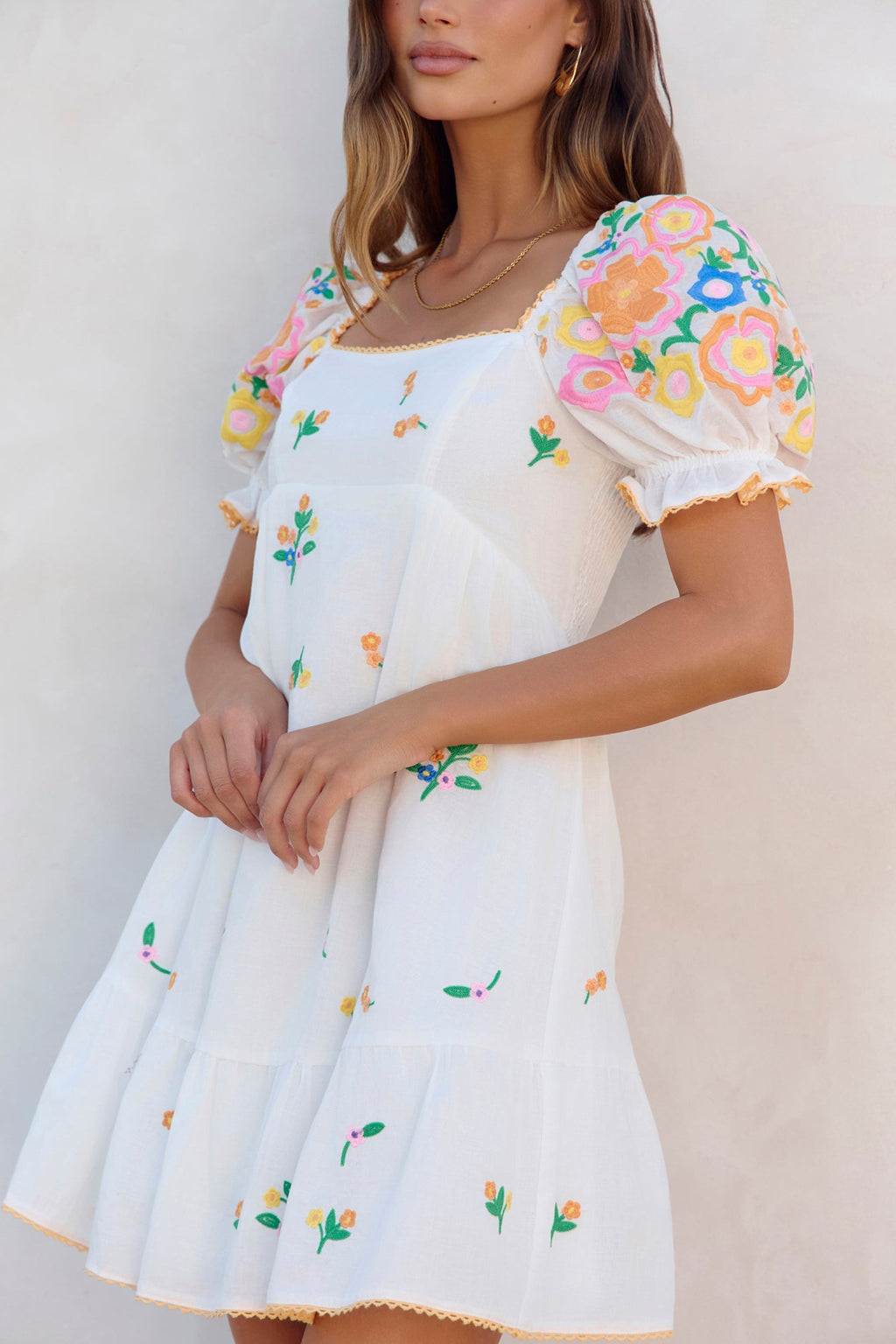 Field Of Blooms Mini Dress White