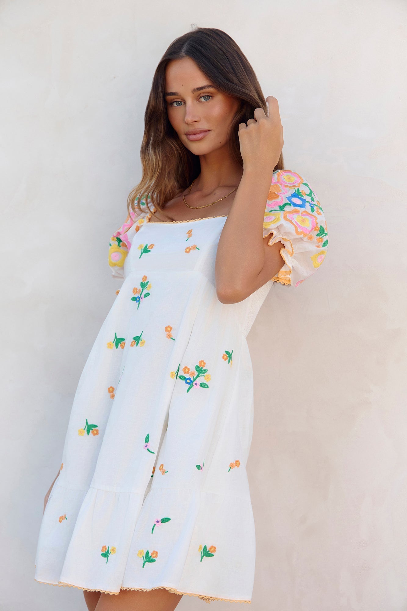 Field Of Blooms Mini Dress White