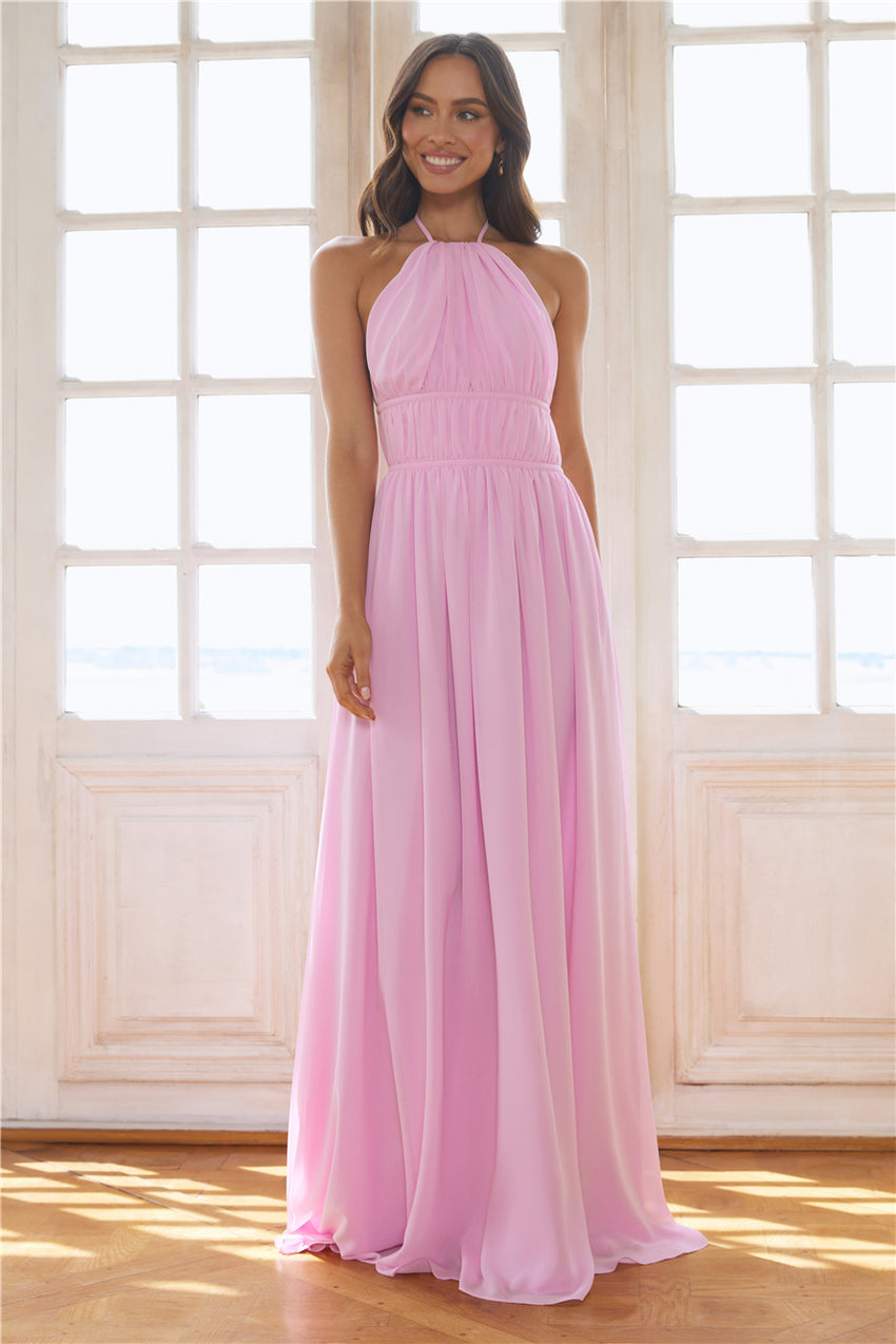 Luxuriously Stylish Halter Maxi Dress Pink