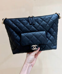 CC 23B Maxi Hobo 29.5cm Black Cowhide Light GHW
