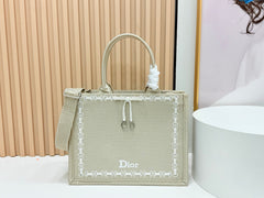 CD Book Tote Bag with Strap Beige in Embroidery 155367