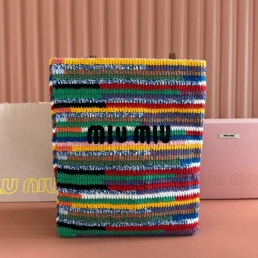 Miu Miu Crochet Multicolor 38 Cotton Thread Tote Bag 285250