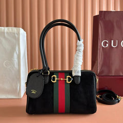 GG Ophidia Crystals Small Boston Bag 21cm Burgundy Canvas