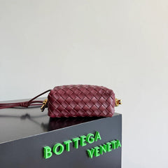 Bottega Veneta 2026 Mini Loop Metal Knot Camera Bag 17cm Burgundy Lambskin