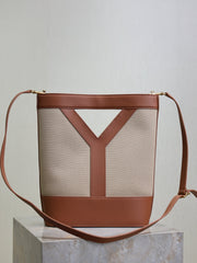Prada Y Small Bucket 23cm Caramel Beige Canvas Leather