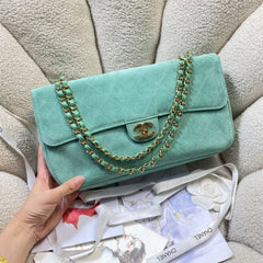 CC Shopping Tote Bag 33cm Seafoam Green Quilted Suede