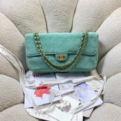 CC Shopping Tote Bag 33cm Seafoam Green Quilted Suede