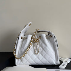 CC 25 Hobo Bag 26cm White Grained Calfskin Leather GHW 282485