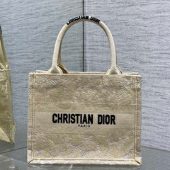 CD Small Dior Book Tote Scotland's National Flower Pattern Beige Cotton