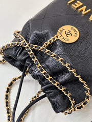CC 22 Hobo Bag 19cm Black Grained Calfskin Gold Hardware