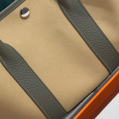 HM Garden Party 30cm Bag Vert Amande Togo Beige Canvas