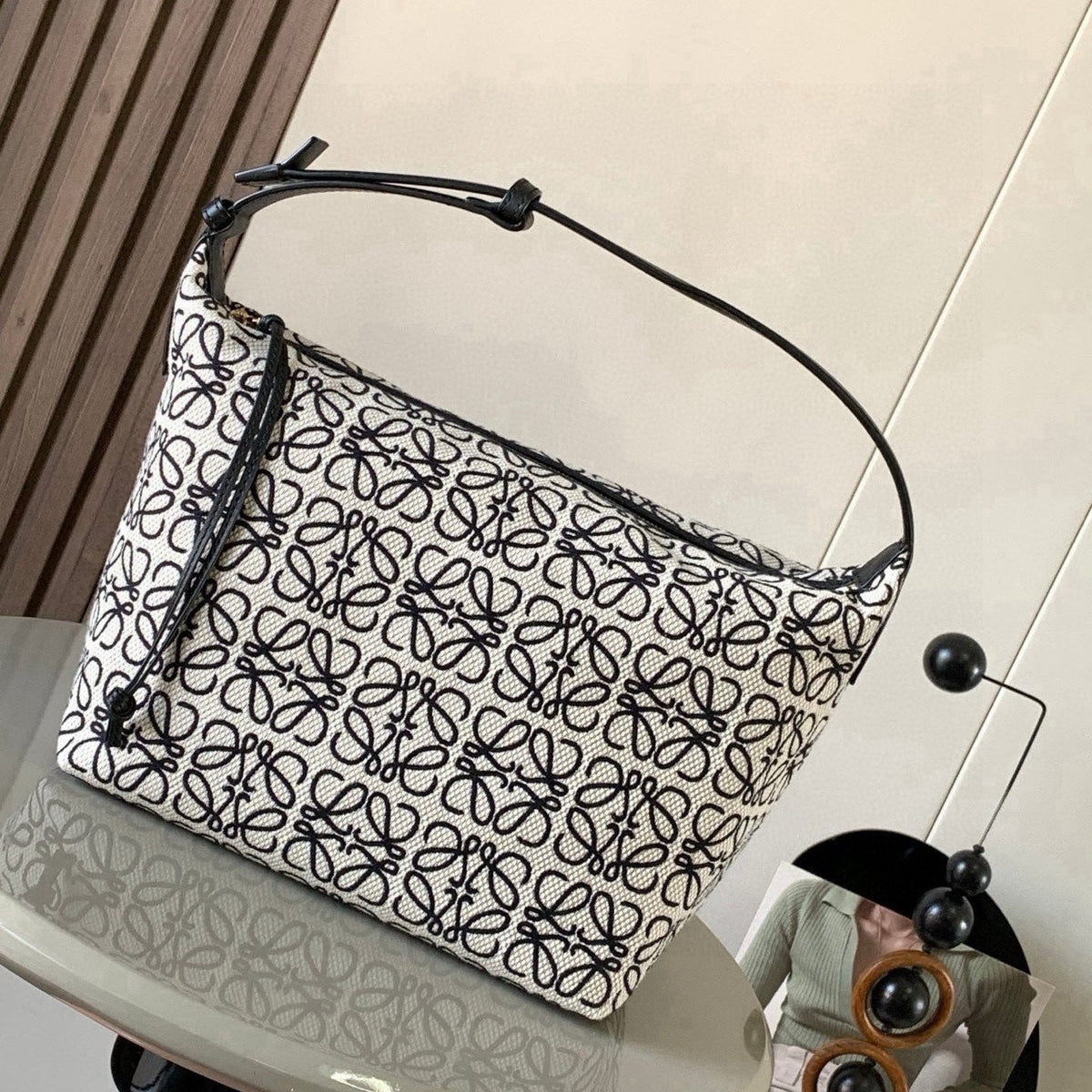 Loewe Cubi Anagram Bag 35cm Black White Jacquard Cotton Calfskin