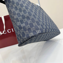GG Tribeca Large Tote Bag Dark Blue Canvas Cowhide 141726
