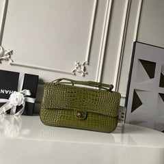 CC Croc Embossed Flap Bag 32cm Olive Imported Leather