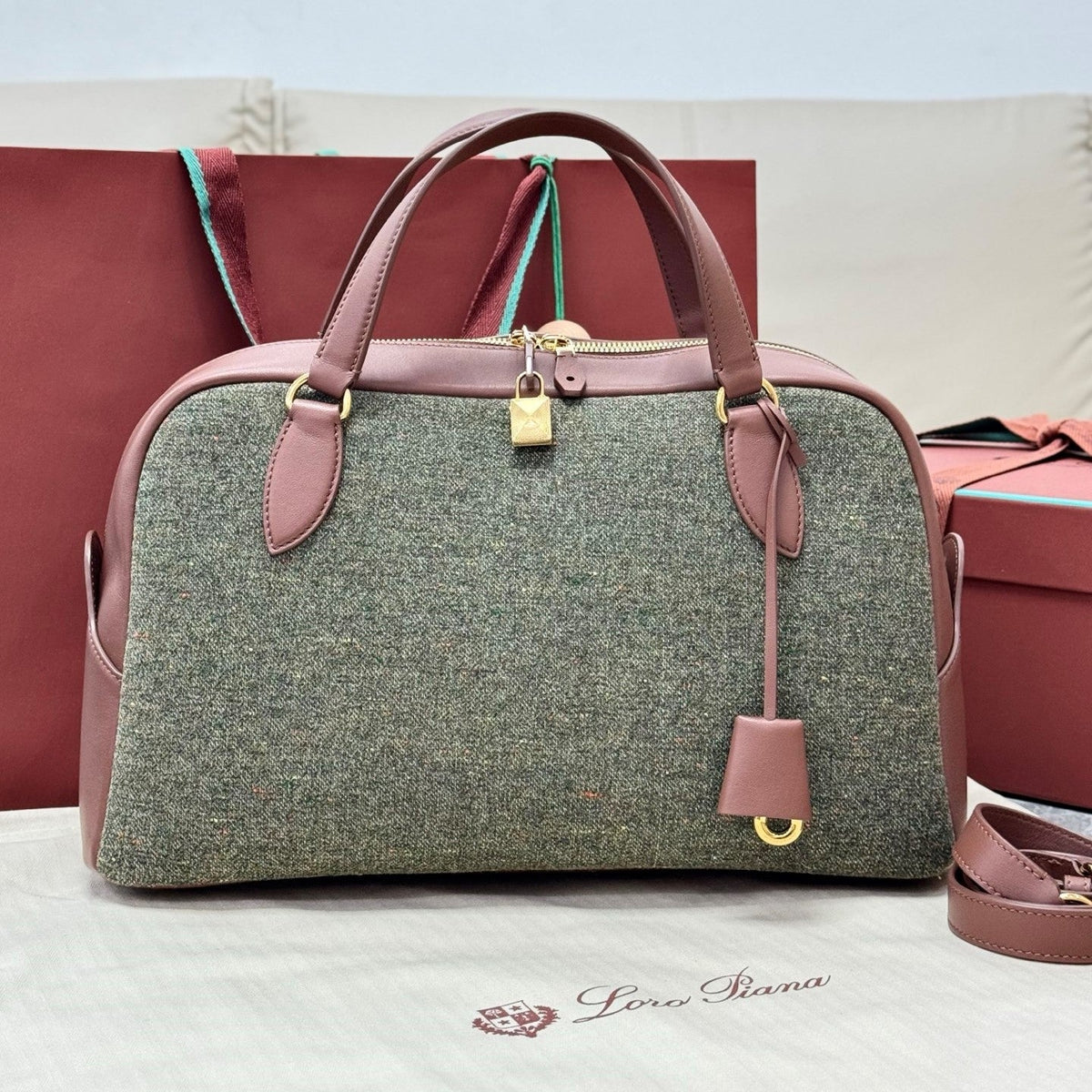 LP Needle Handbag 40.5 Muted Pink Tweed Calfskin 282253