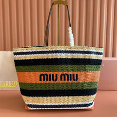 Miu Tote Bag 40cm Raffia-Effect Woven 285425