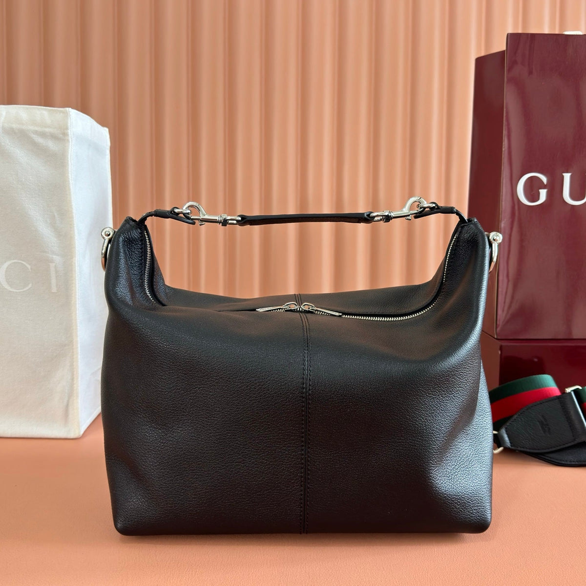 GG Brera Medium Crossbody Bag Black Lambskin
