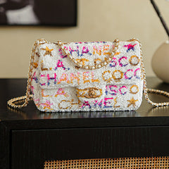 CC 2025 Flap Bag 21cm White Mix Colors Sequin 308604