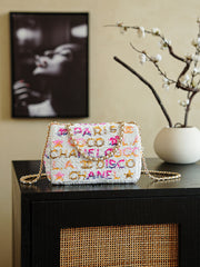 CC 2025 Flap Bag 21cm White Mix Colors Sequin 308604