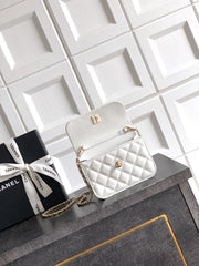 CC Mini Flap Bag 15 With Handle White Lambskin