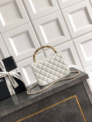 CC Mini Flap Bag 17.5 With Handle White Lambskin