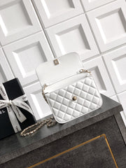 CC Mini Flap Bag 17.5 With Handle White Lambskin