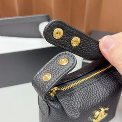 CC 26s Micro Top Handle Round Hobo Pouch Black Grained Calfskin 216543