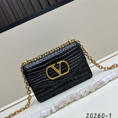 Valentino Vain Small Shoulder Bag Black Embossed Leather Pattern