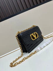 Valentino Vain Small Shoulder Bag Black Embossed Leather Pattern
