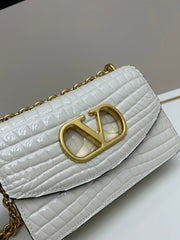 Valentino Vain Small Shoulder Bag White Embossed Leather Pattern