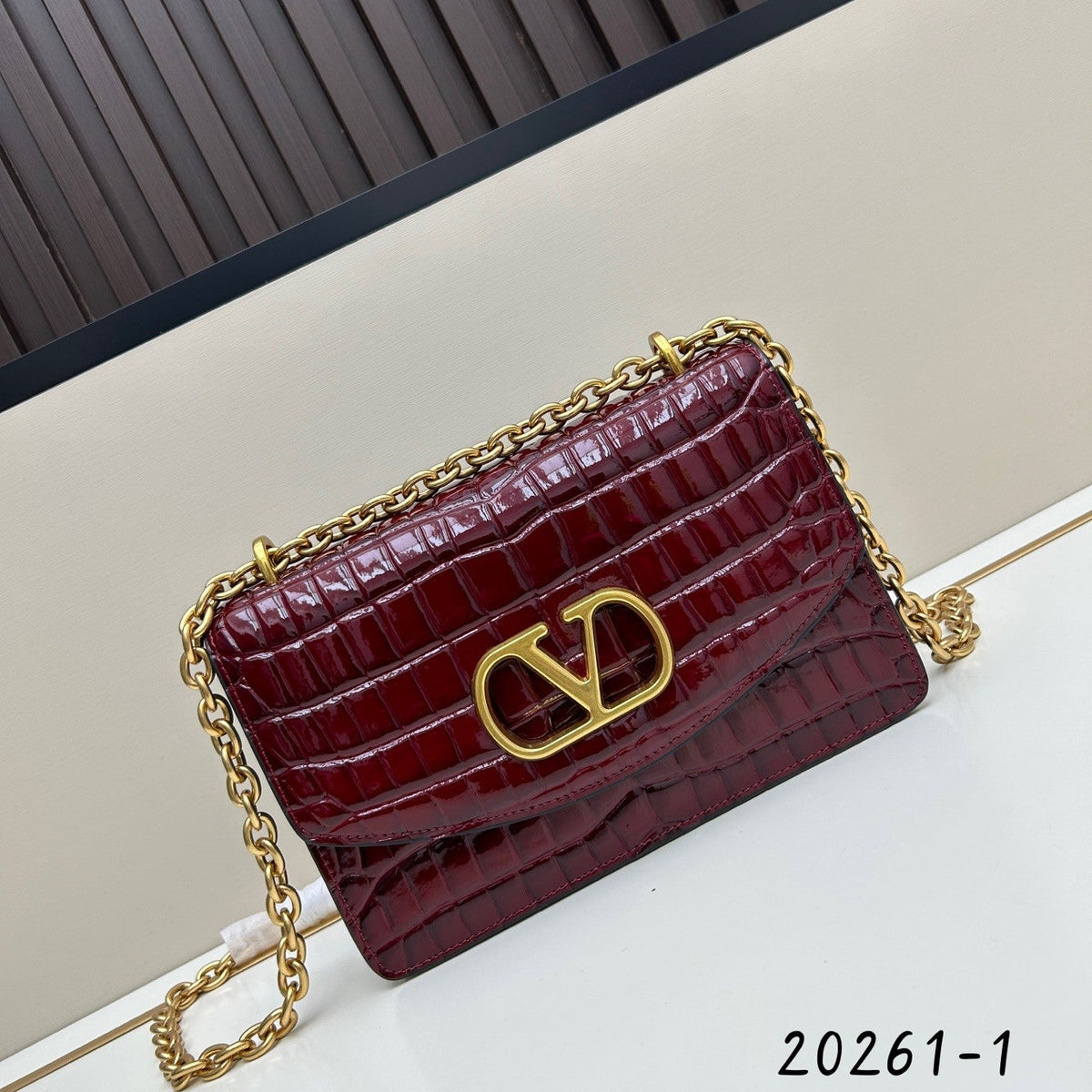 Valentino Vain Shoulder Bag Burgundy Embossed Leather Pattern