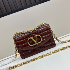 Valentino Vain Shoulder Small Bag Burgundy Embossed Leather Pattern