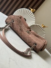 CC Double-Pocket Messenger Bag Brown Lambskin Quilted
